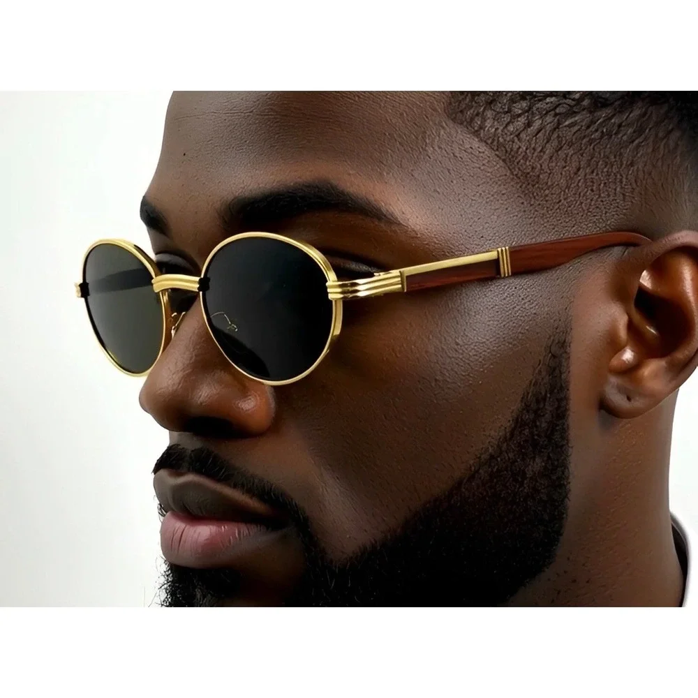 Mens Hip Hop Gold Frame Sunglasses Pilot Dark Lenses Vintage Style Designer 2026